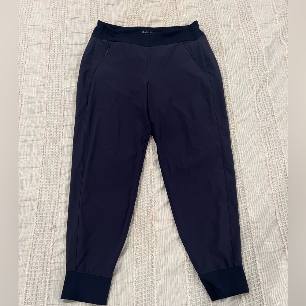 Athleta Soho Cropped Jogger Navy Women’s Size 10 Zip Pockets EUC